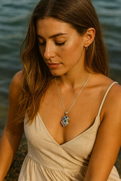 Chakra Stone Pendant Necklace with seven colorful healing stones