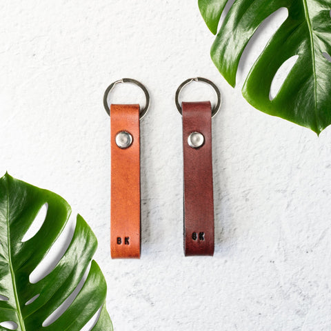 Personalised Leather key chain - Brown / Tan - Initials Modern - Pretty Perfect Gift Hampers