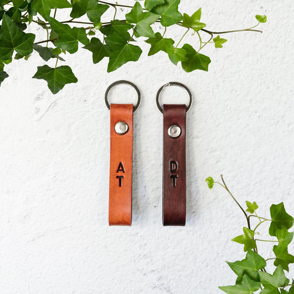 Personalised Leather key chain Brown / Tan - Initials Traditional - Pretty Perfect Gift Hampers