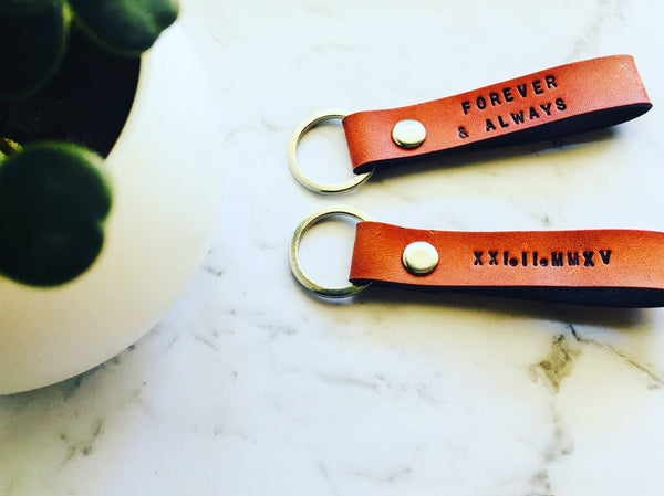 Personalised Leather key chain - Brown / Tan - words - Pretty Perfect Gift Hampers