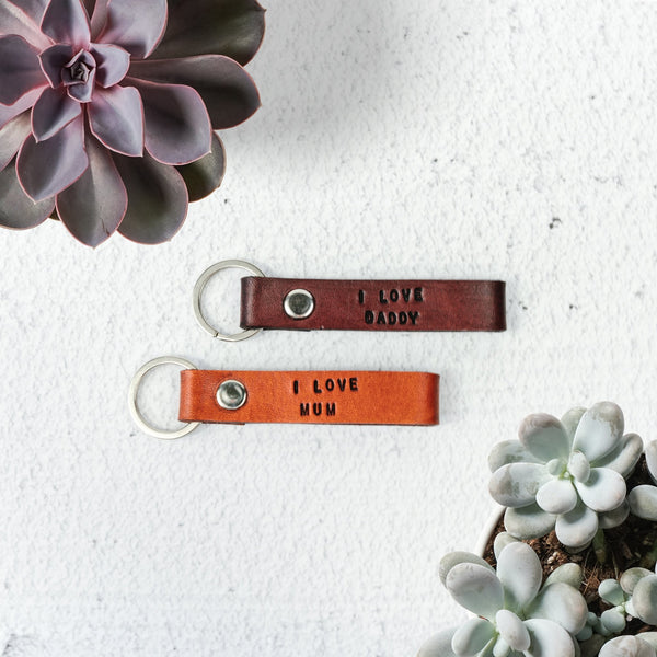 Personalised Leather key chain - Brown / Tan - words - Pretty Perfect Gift Hampers