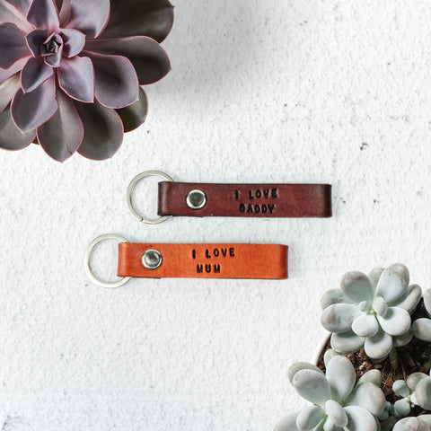 Personalised Leather key chain - Brown / Tan - words - Pretty Perfect Gift Hampers